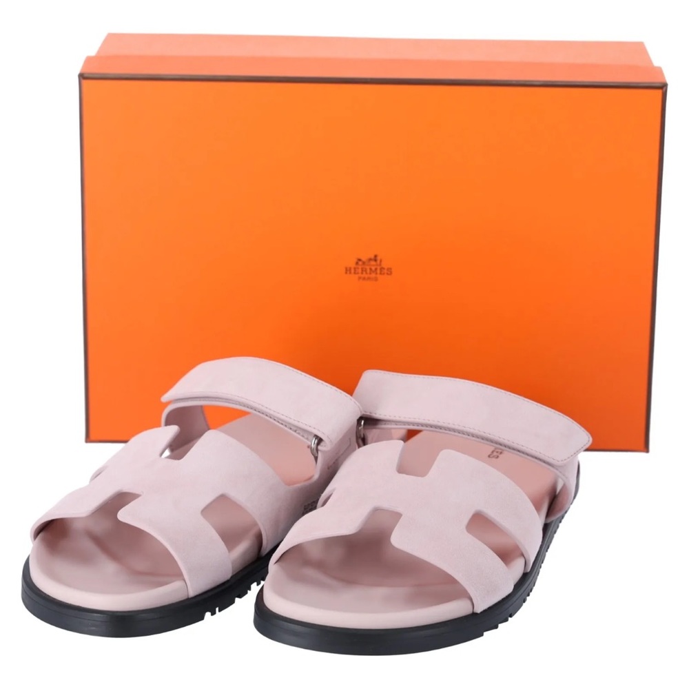BNIB New Hermes Womens Suede Sandals Chypre Rose Porcelaine Pink Size 37 - Picture 2 of 5